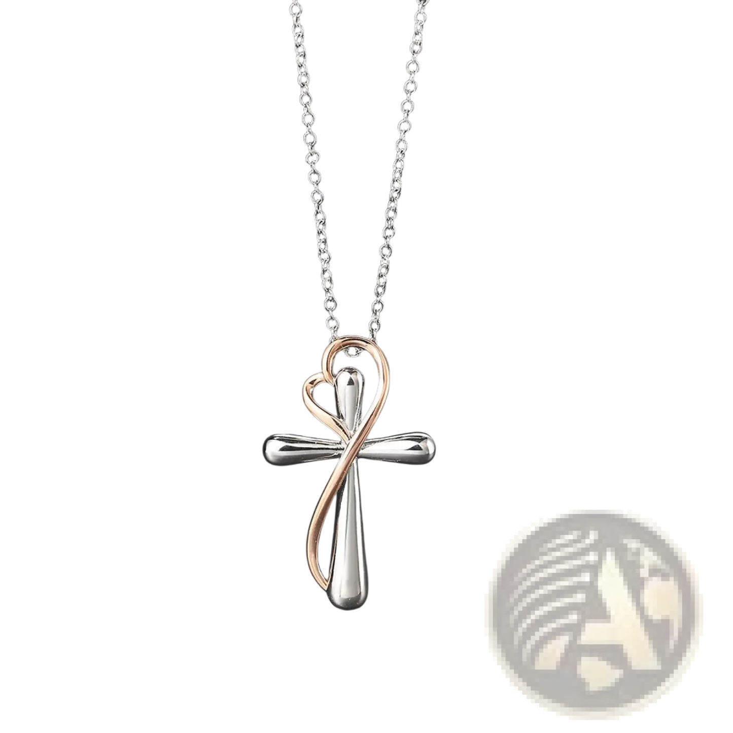 Two Tone Silver and Rose Gold Heart Infinity Cross Necklace