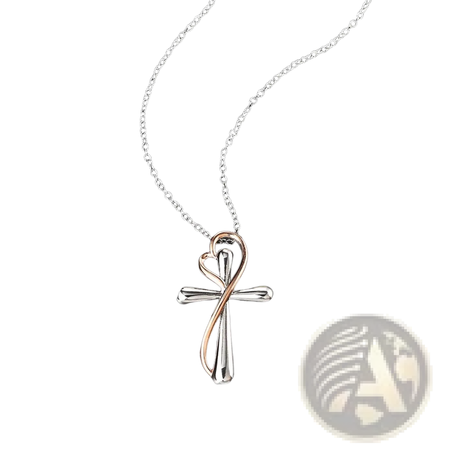 Two Tone Silver and Rose Gold Heart Infinity Cross Necklace