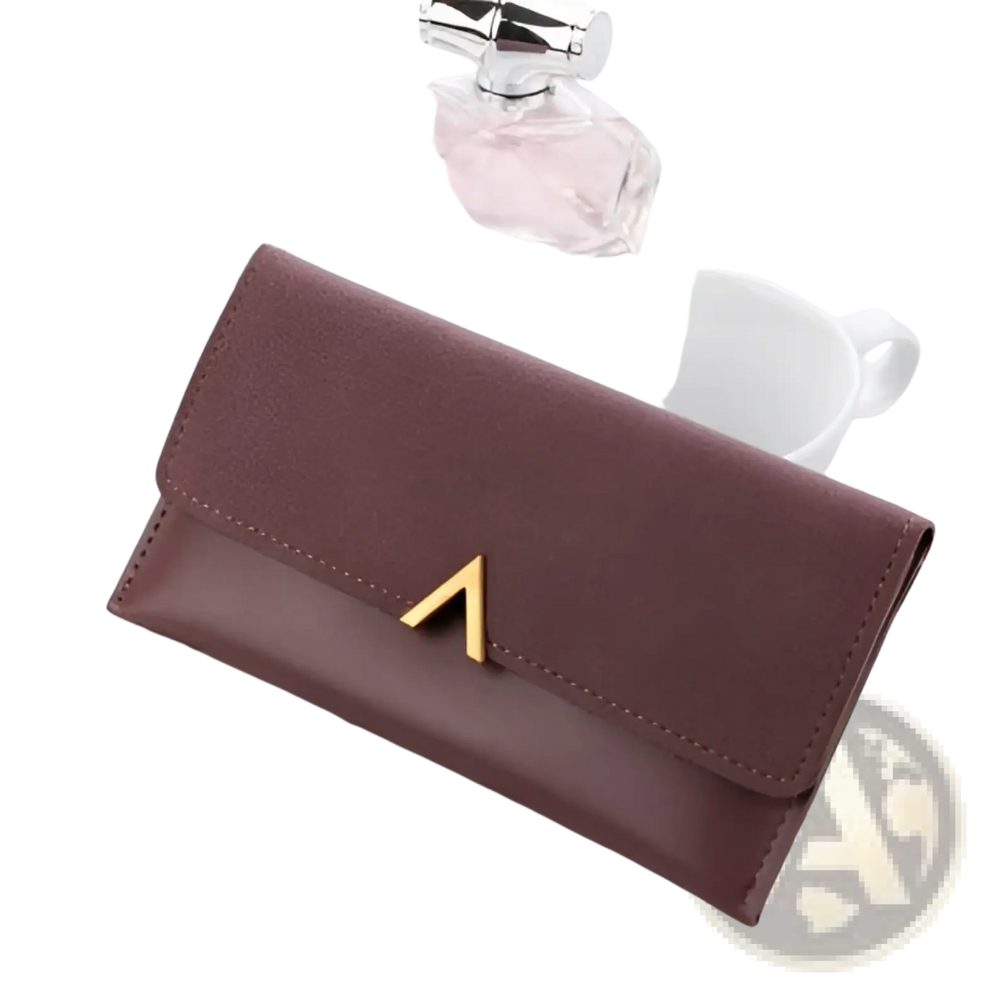 Two-tone Suede and Leather Clutch Wallet with Gold Clasp