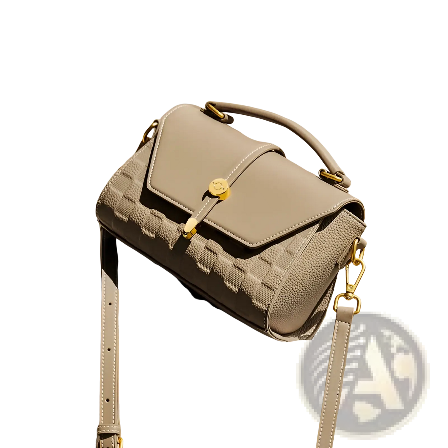 Two-tone Woven Leather Crossbody Handbag with Gold Hardware