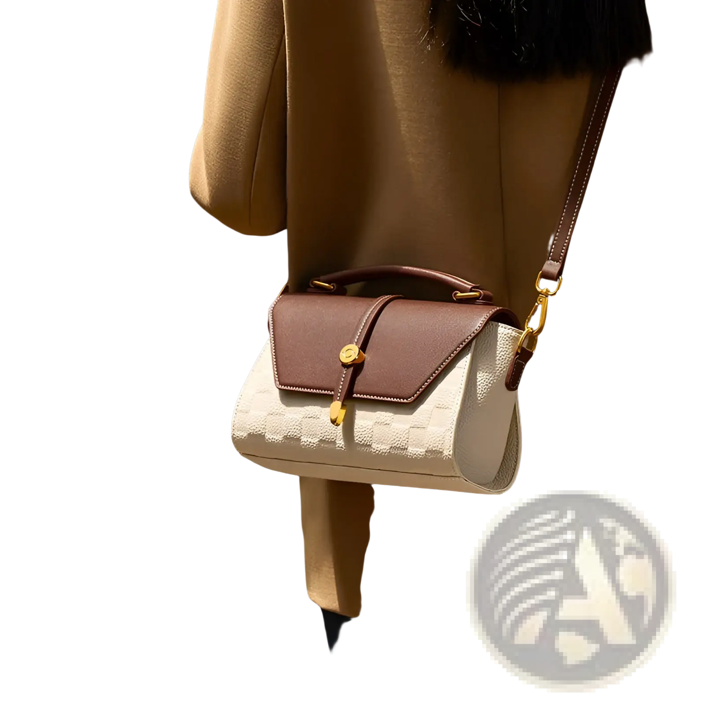 Two-tone Woven Leather Crossbody Handbag with Gold Hardware