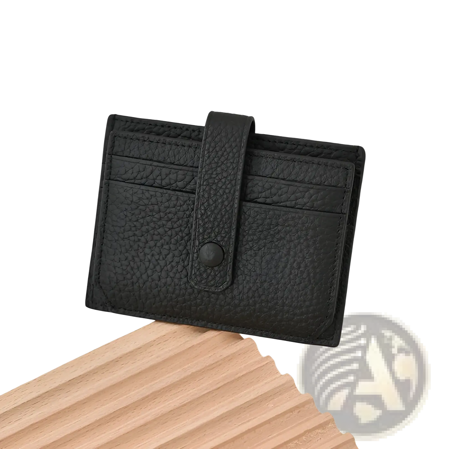 Ultra Thin Minimalist Textured Leather Card Holder with Strap
