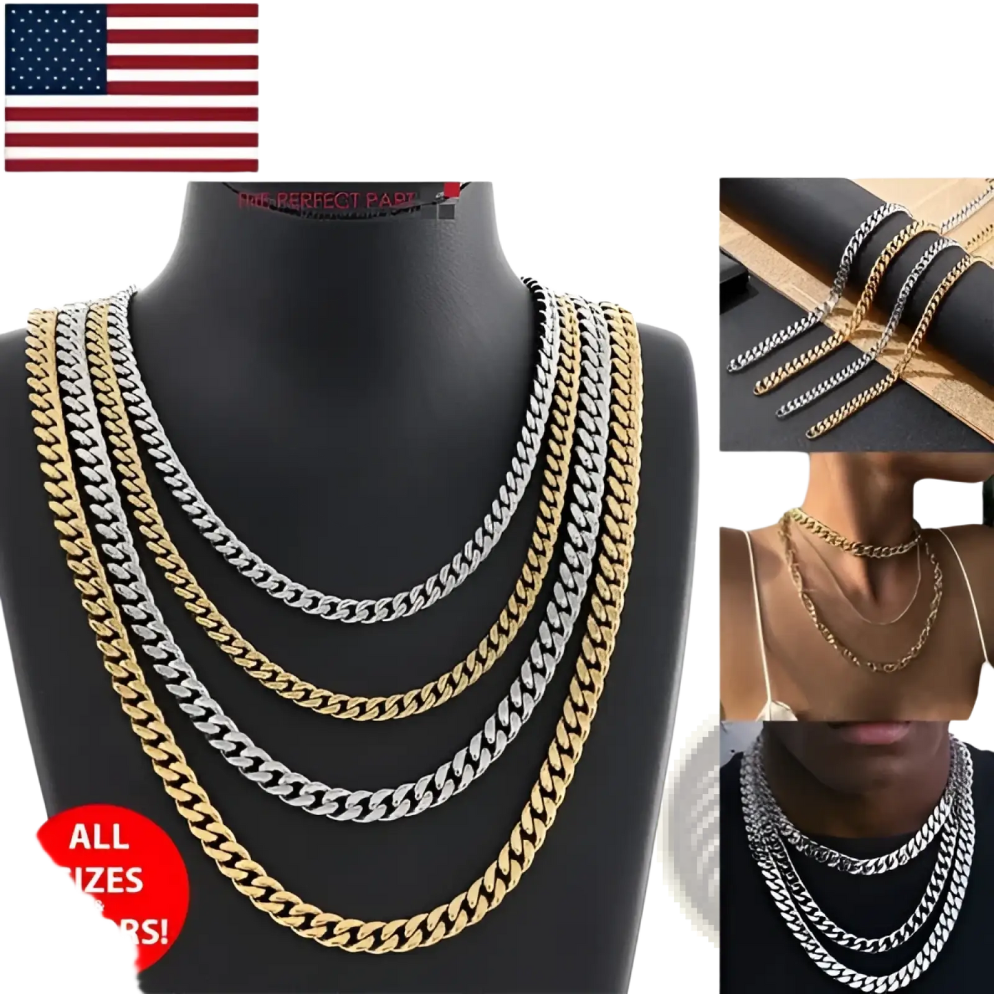 Unisex 18k Gold Plated Stainless Steel Cuban Link Necklace