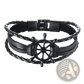 Unisex Braided Leather Infinity and Nautical Charm Bracelet