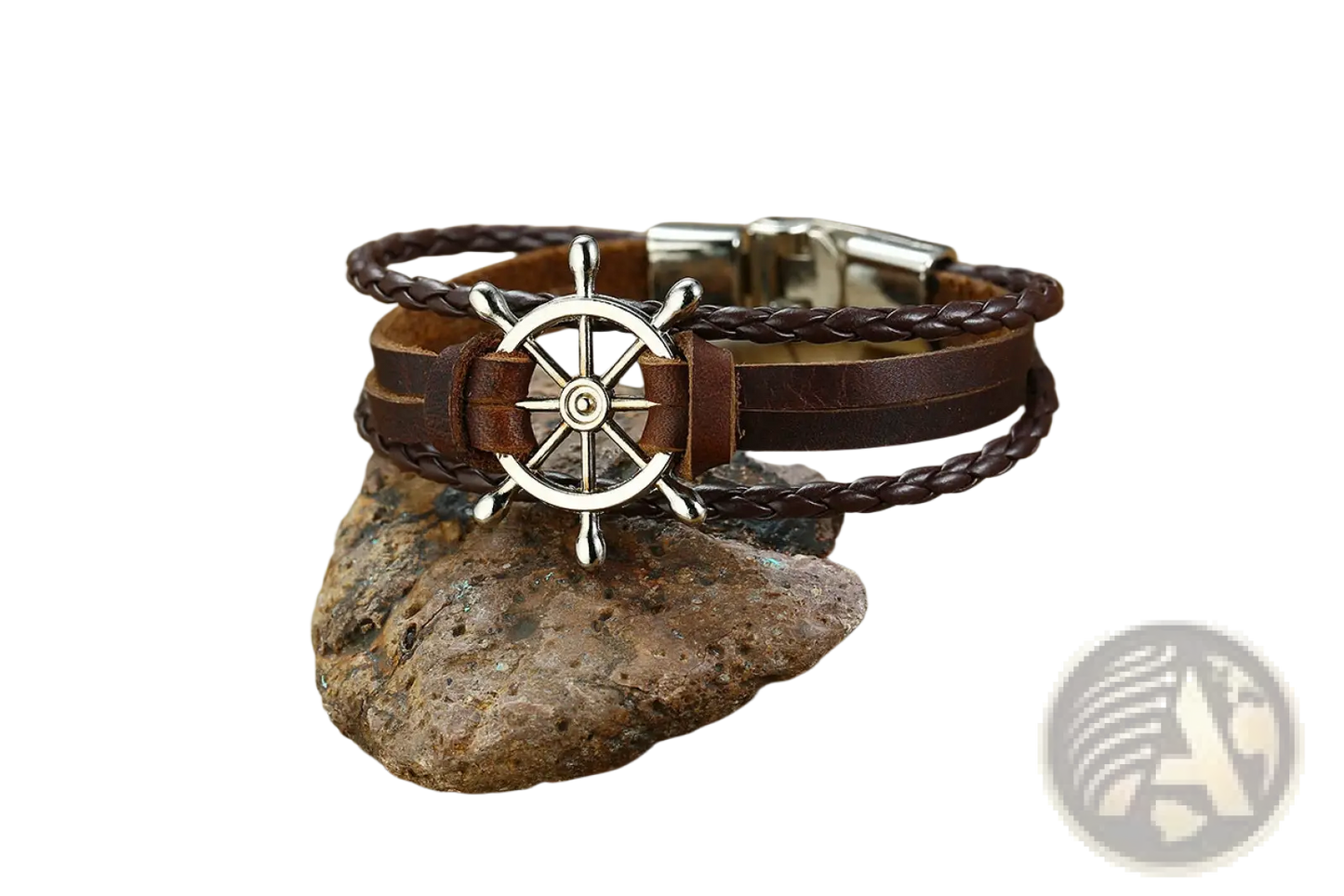 Unisex Braided Leather Infinity and Nautical Charm Bracelet