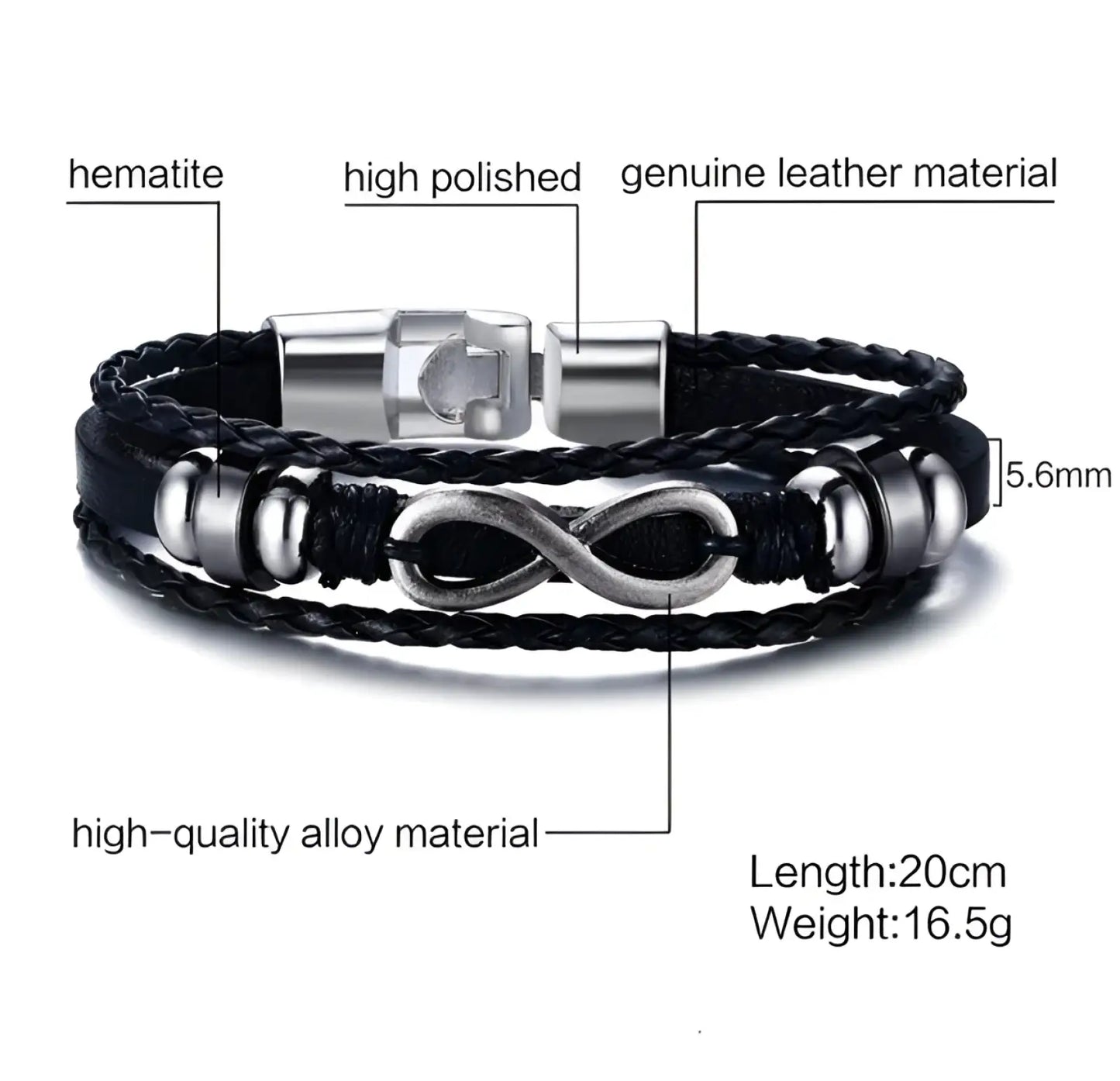 Unisex Braided Leather Infinity and Nautical Charm Bracelet
