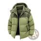 Unisex Corduroy Patchwork Detachable Hood Puffer Jacket