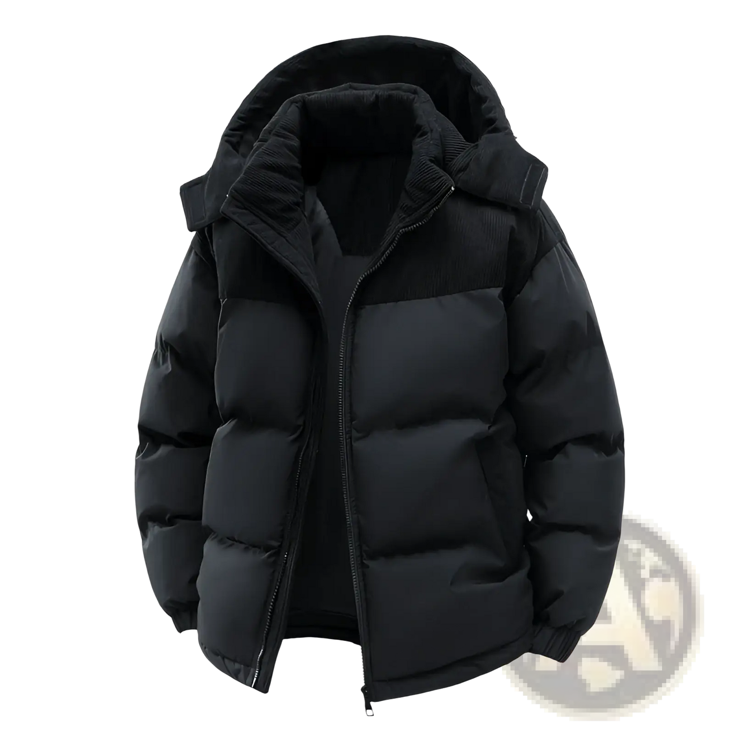 Unisex Corduroy Patchwork Detachable Hood Puffer Jacket
