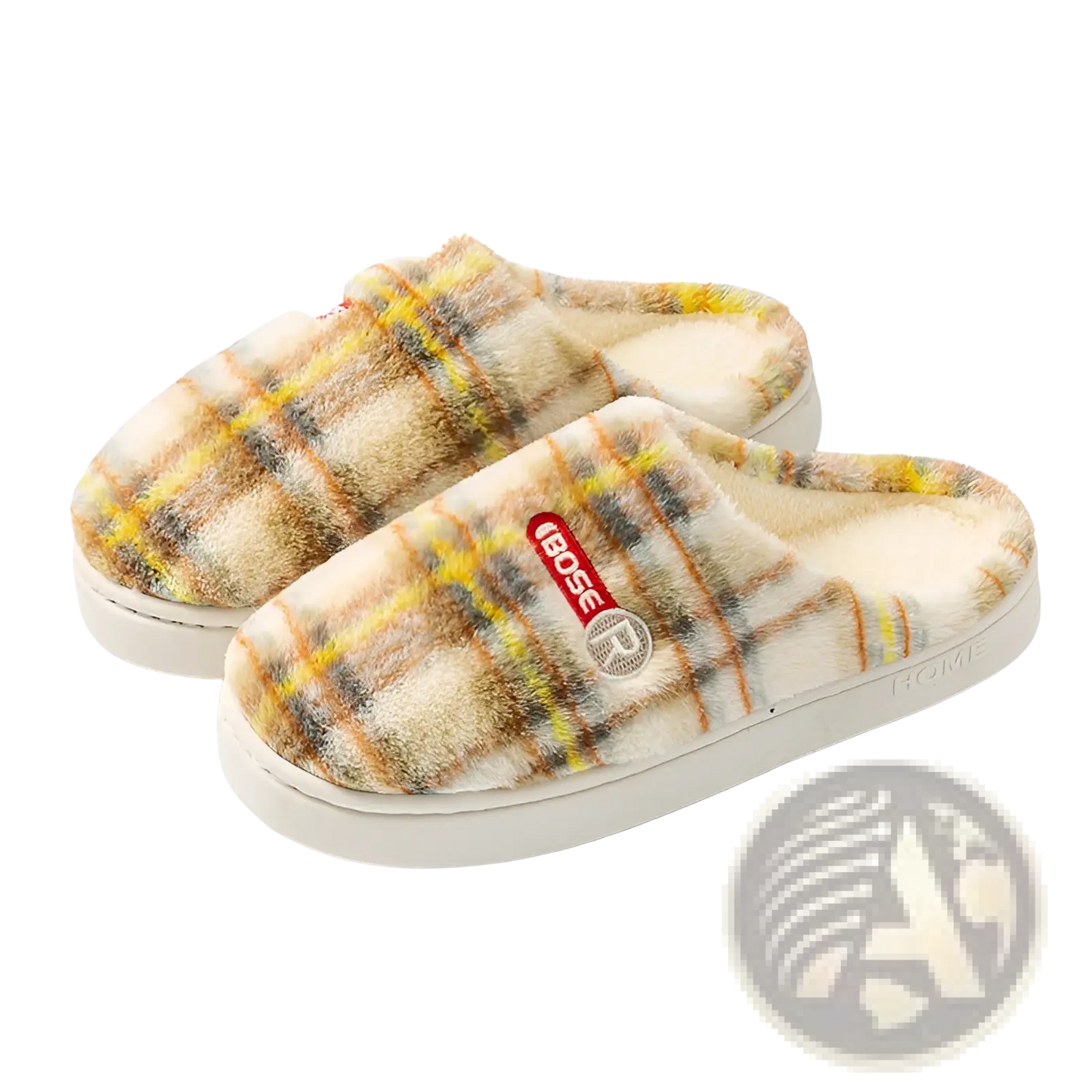 Unisex Plaid Fleece Lined Non Slip Indoor Slippers