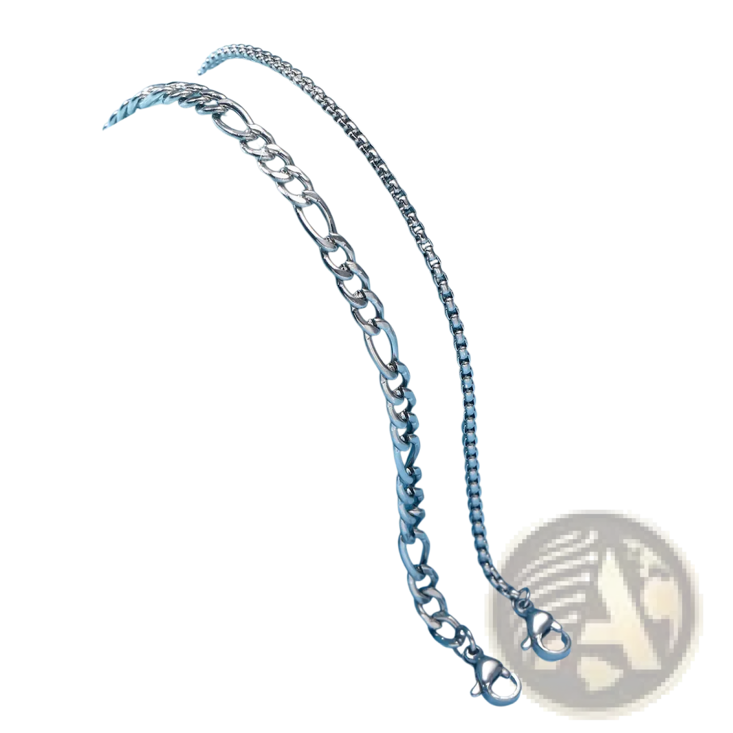 Unisex Silver Layered Cuban and Figaro Link Bracelet Set