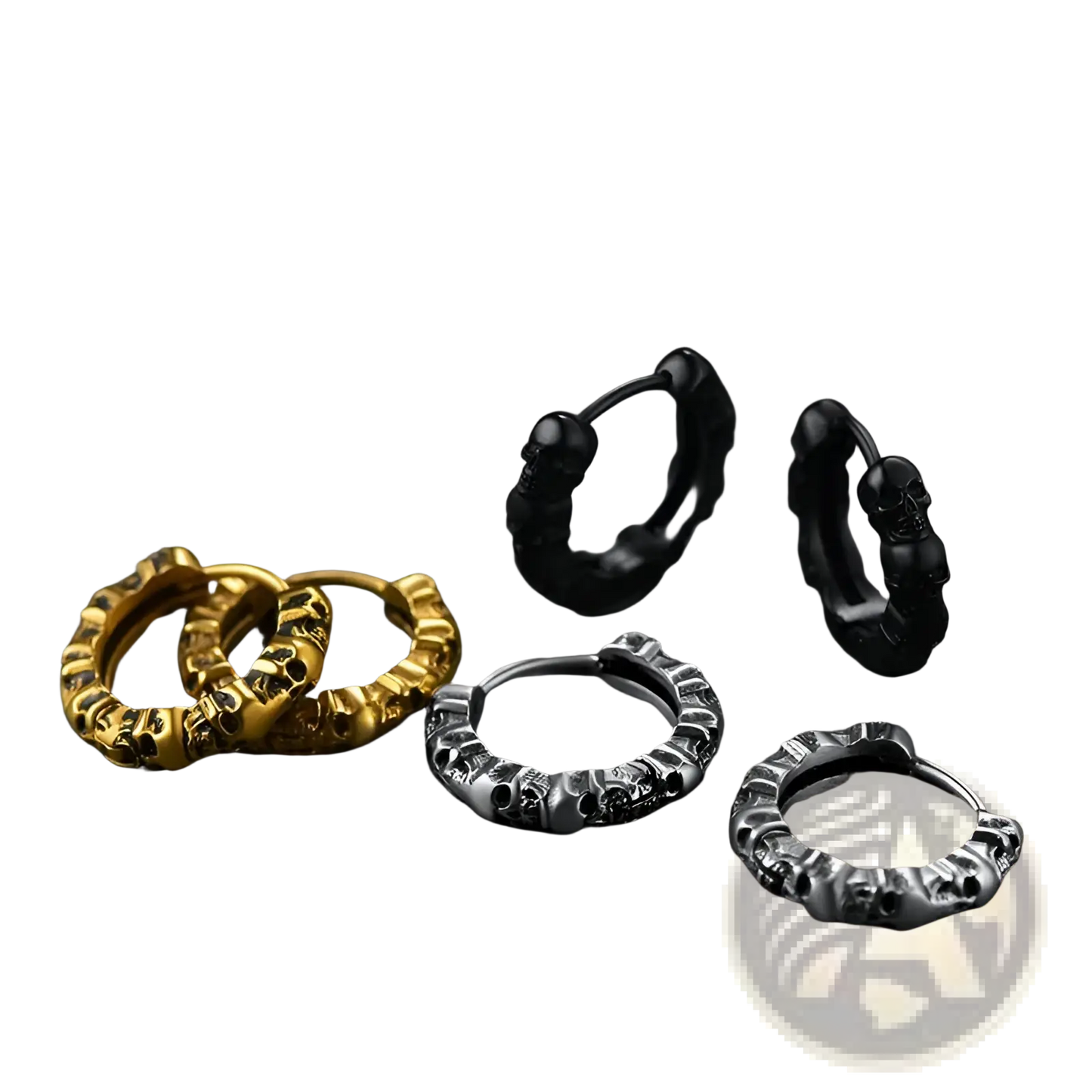 Unisex Vintage Textured Skull Hoop Earrings