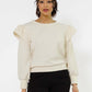 Leota Women's Ashley Ruffle Shoulder Sweatshirt White Size Small