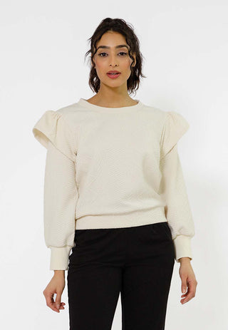 Leota Women's Ashley Ruffle Shoulder Sweatshirt White Size Small