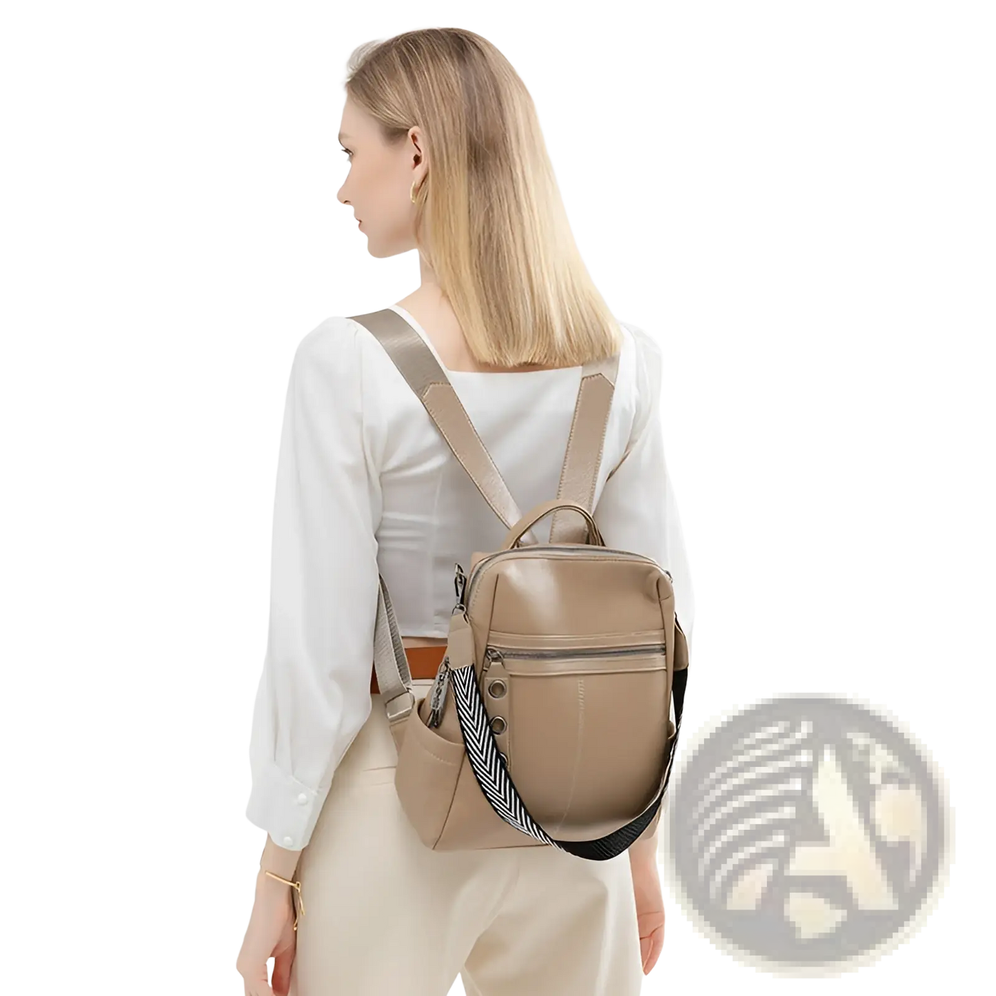 Urban Faux Leather Backpack with Herringbone Strap