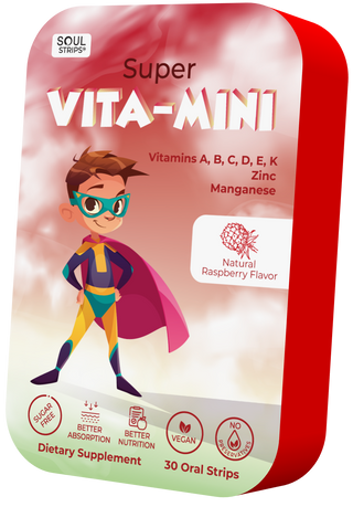 Soul Strips Kids Super Vita-Mini Vegan Sugar Free Raspberry Flavor 30 Strips