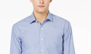 Club Room Men's Classic/Regular Fit Stripe Dress Shirt Navy Size 18X34-35
