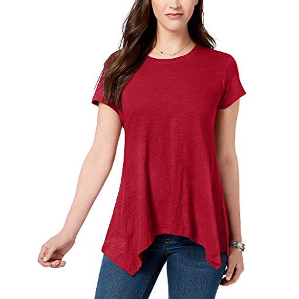 Style & Co Women's Handkerchief-Hem T-Shirt Wine Size Medium