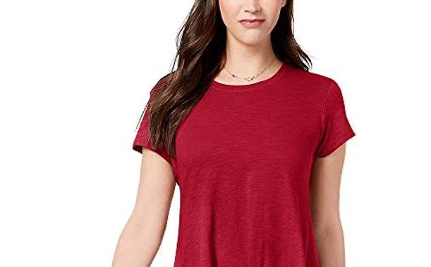 Style & Co Women's Handkerchief-Hem T-Shirt Wine Size Medium