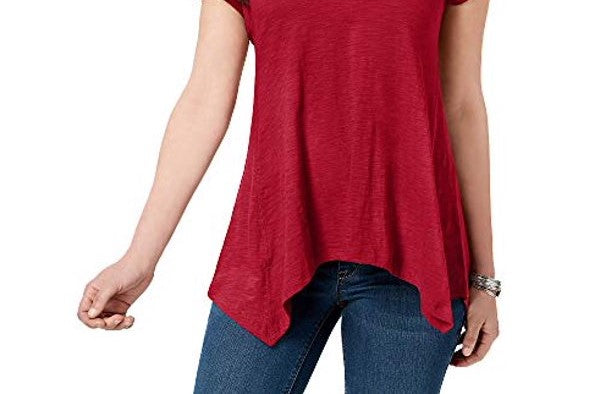 Style & Co Women's Handkerchief-Hem T-Shirt Wine Size Medium