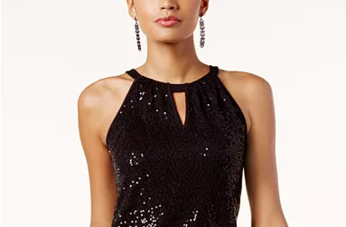 INC International Concepts Women's Sequinned Halter Top Black Size Small