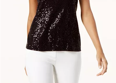 INC International Concepts Women's Sequinned Halter Top Black Size Small