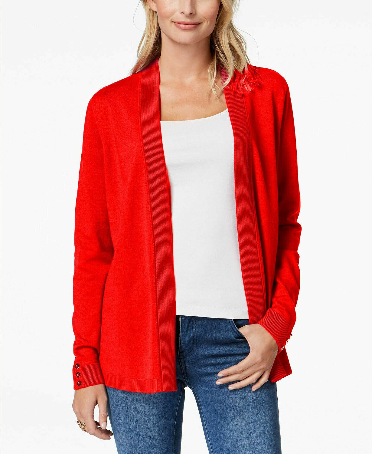 Charter Club Women's Open-Front Cardigan Red Size Large
