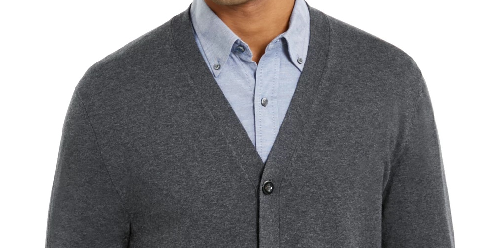 Club Room Men's Knit V Neck Cardigan Grey Size Small