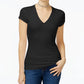 INC International Concepts Women's Ribbed V Neck Top Black Size Petite Medium