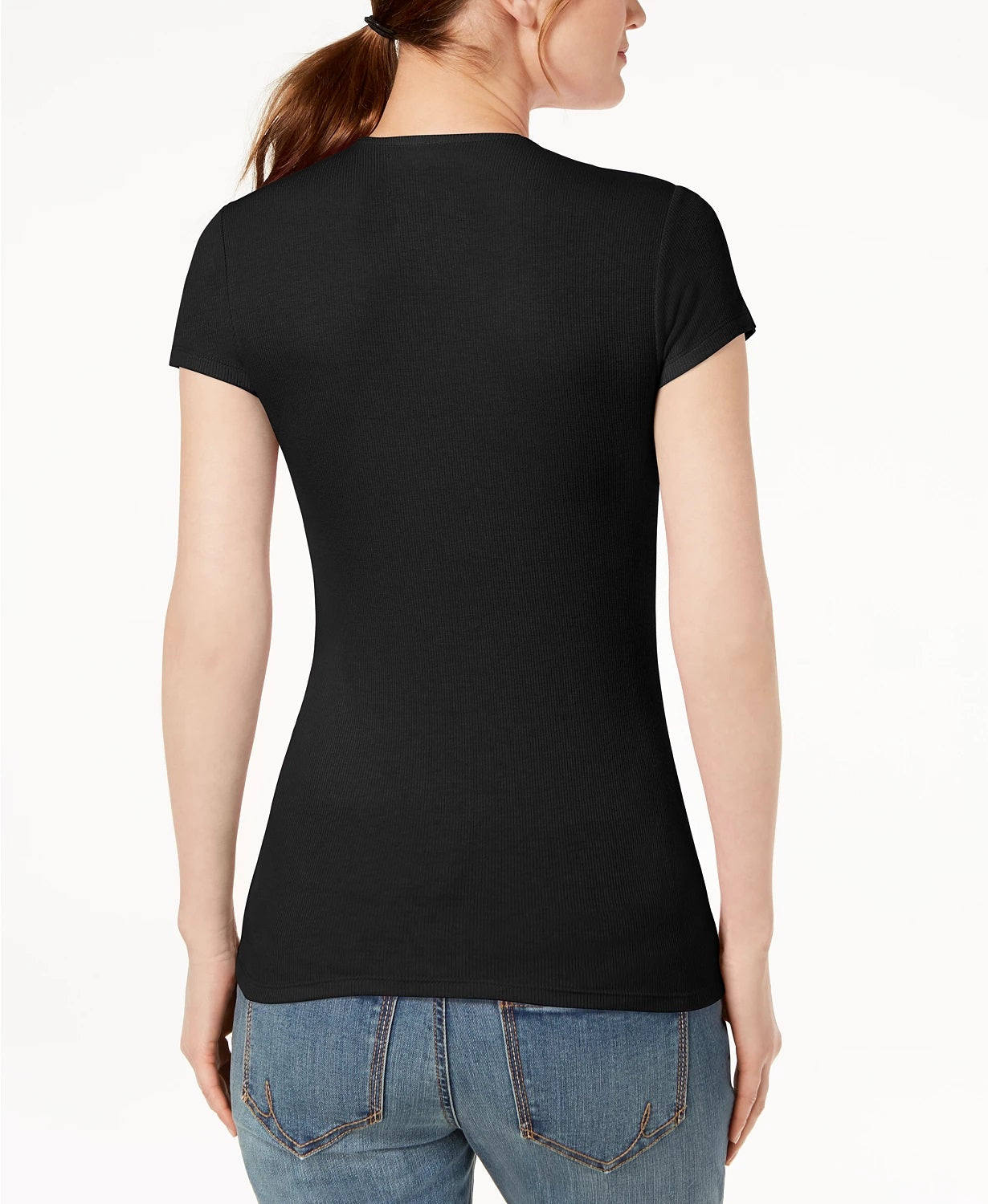 INC International Concepts Women's Ribbed V Neck Top Black Size Petite Medium