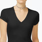 INC International Concepts Women's Ribbed V Neck Top Black Size Petite Medium