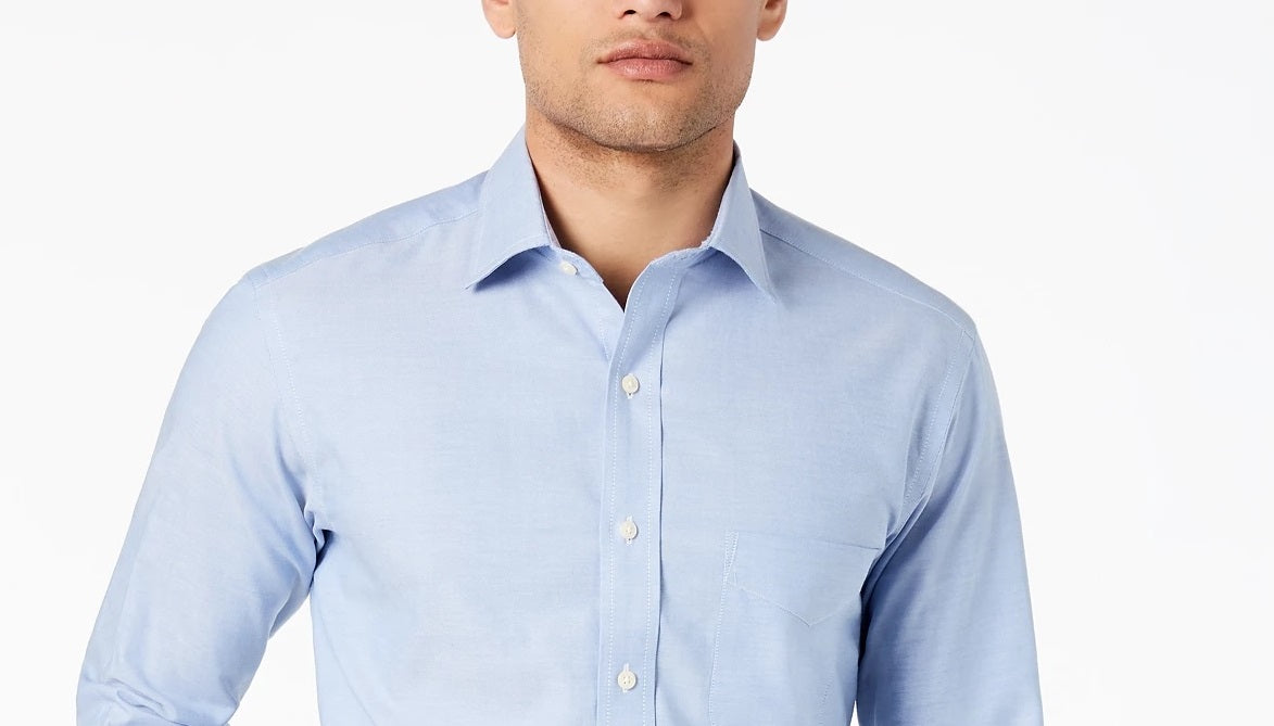 Club Room Men's Slim-Fit Pinpoint Solid Dress Shirt  Light Blue Size 34X35