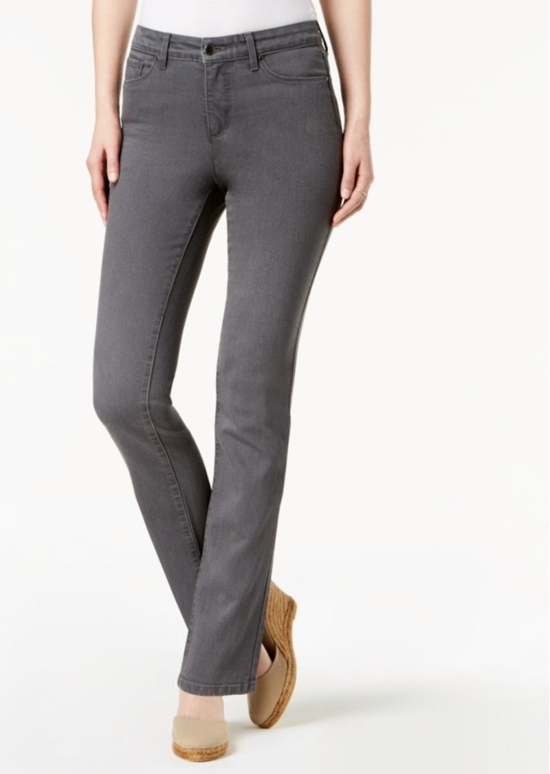 Charter Club Women's Lexington Tummy Control Straight Leg Jeans Grey Size 4