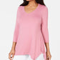 JM Women's Collection V-Neck Handkerchief-Hem Top Pink Size Extra Small