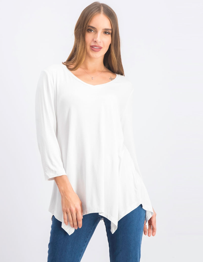 JM Women's Collection V-Neck Handkerchief-Hem Top White Size Extra Small