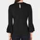 Charter Club Women's Bell Sleeve Keyhole Top Black Size Small