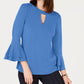 Charter Club Women's Bell-Sleeve Keyhole Top  Blue Size XX Large