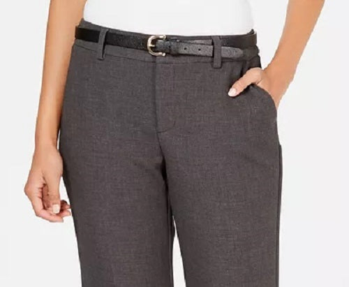 Charter Club Women's Belted Tummy-Control Trousers Dark Gray Size 14