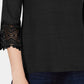 Charter Club Women's Cotton Lace Trim Top Black Size X-Large