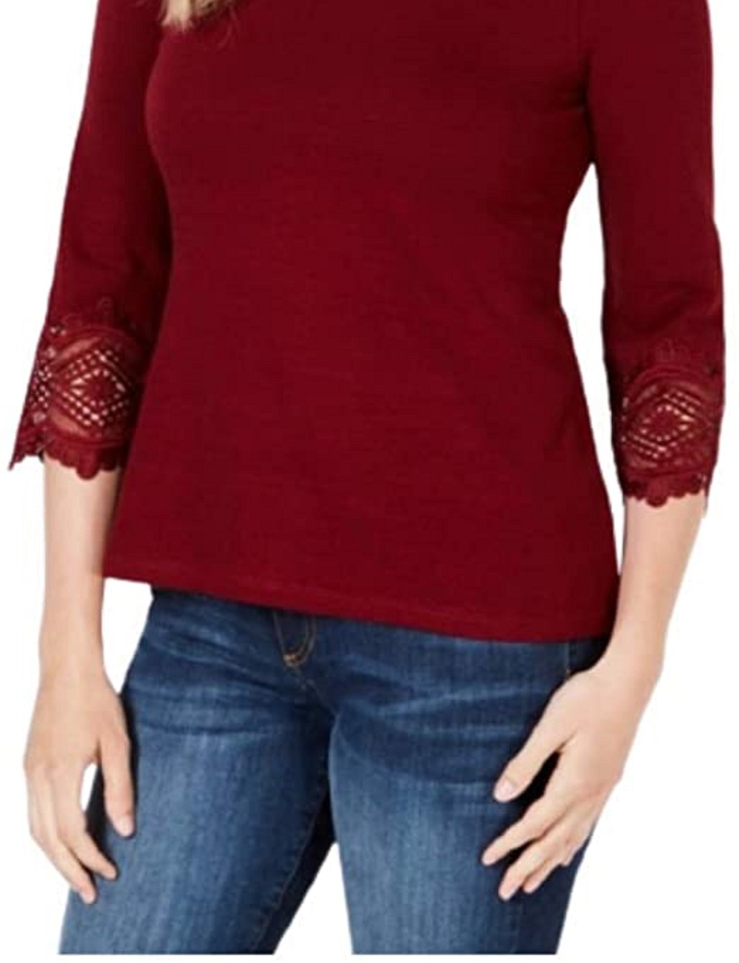 Charter Club Women's Cotton Lace-Trim Top Wine Size Large