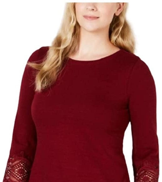 Charter Club Women's Cotton Lace-Trim Top Wine Size Small