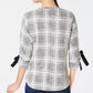 Charter Club Women's Plaid Bow-Sleeve Top Black Size Large