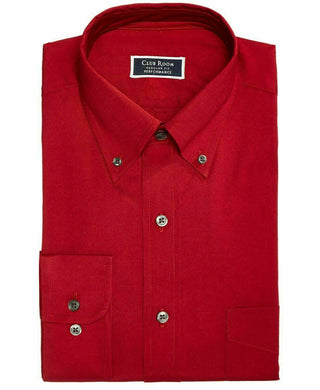 Club Room Men's Classic/Regular Fit Stretch Wrinkle-Resistant Solid Pinpoint Dress Shirt Red Size 18.5X34-35