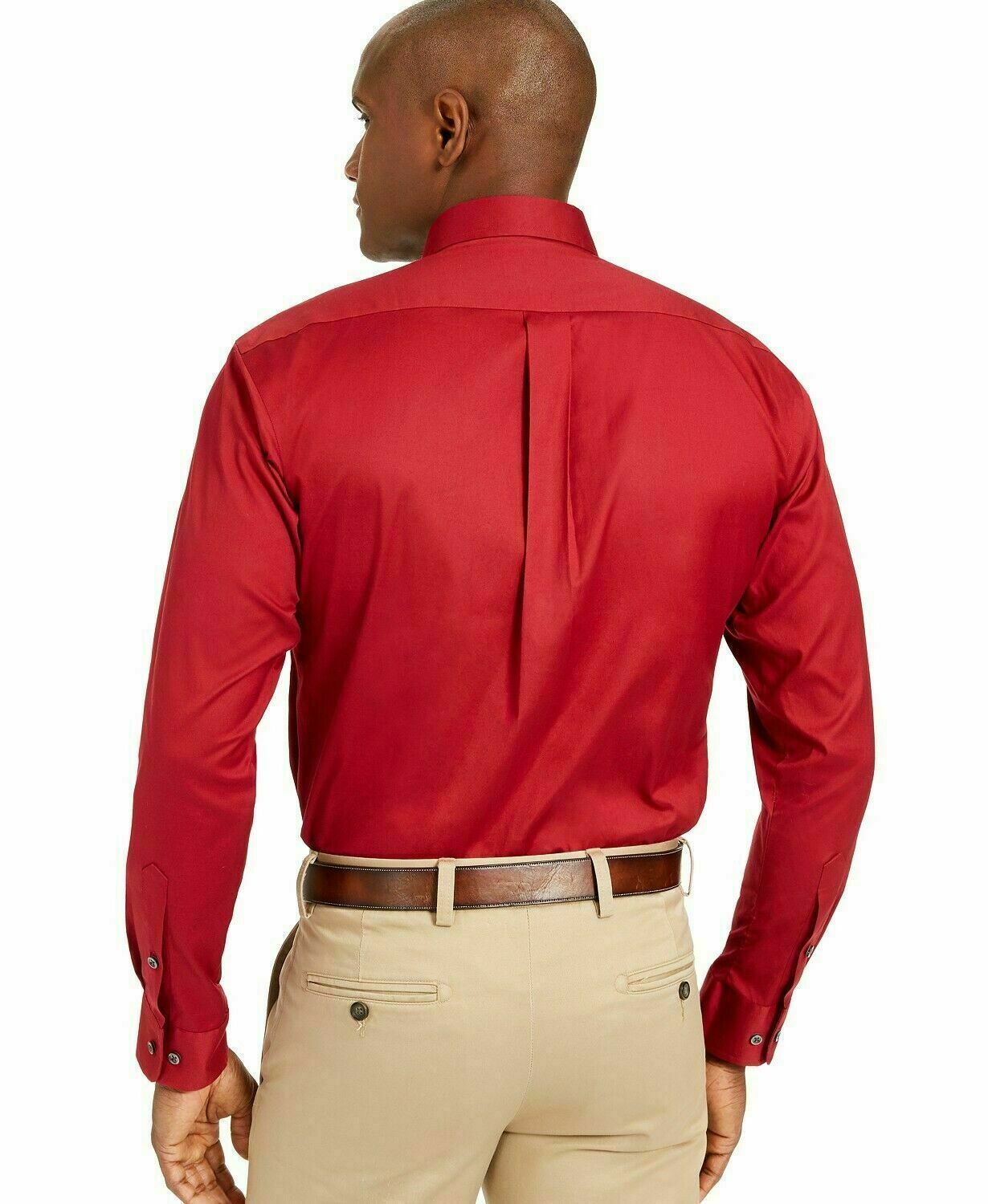 Club Room Men's Classic/Regular Fit Stretch Wrinkle-Resistant Solid Pinpoint Dress Shirt Red Size 18.5X34-35
