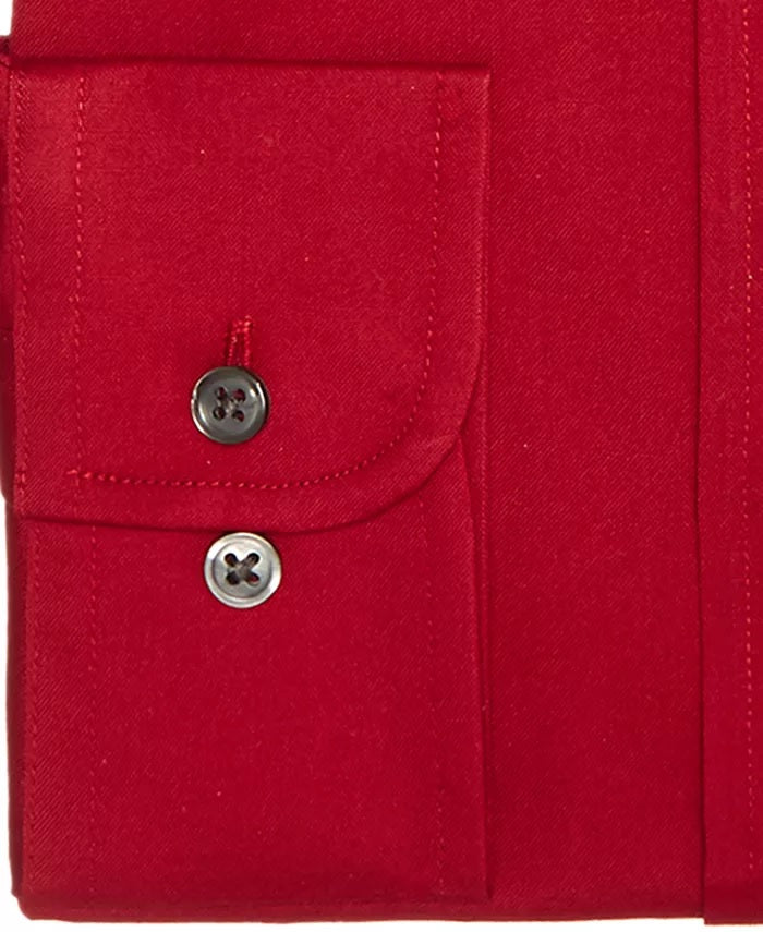 Club Room Men's Classic/Regular Fit Stretch Wrinkle-Resistant Solid Pinpoint Dress Shirt Red Size 32X33