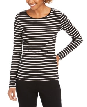 Charter Club Women's Metallic Stripe Top Black Size Medium