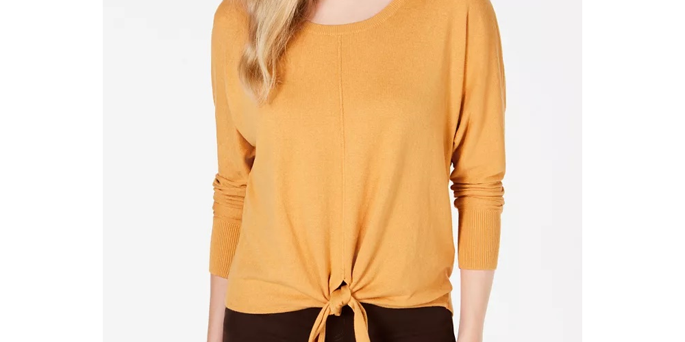 Style & Co Women's Tie-Front Sweater Orange Size Large