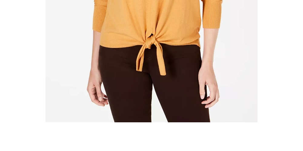 Style & Co Women's Tie-Front Sweater Orange Size Large