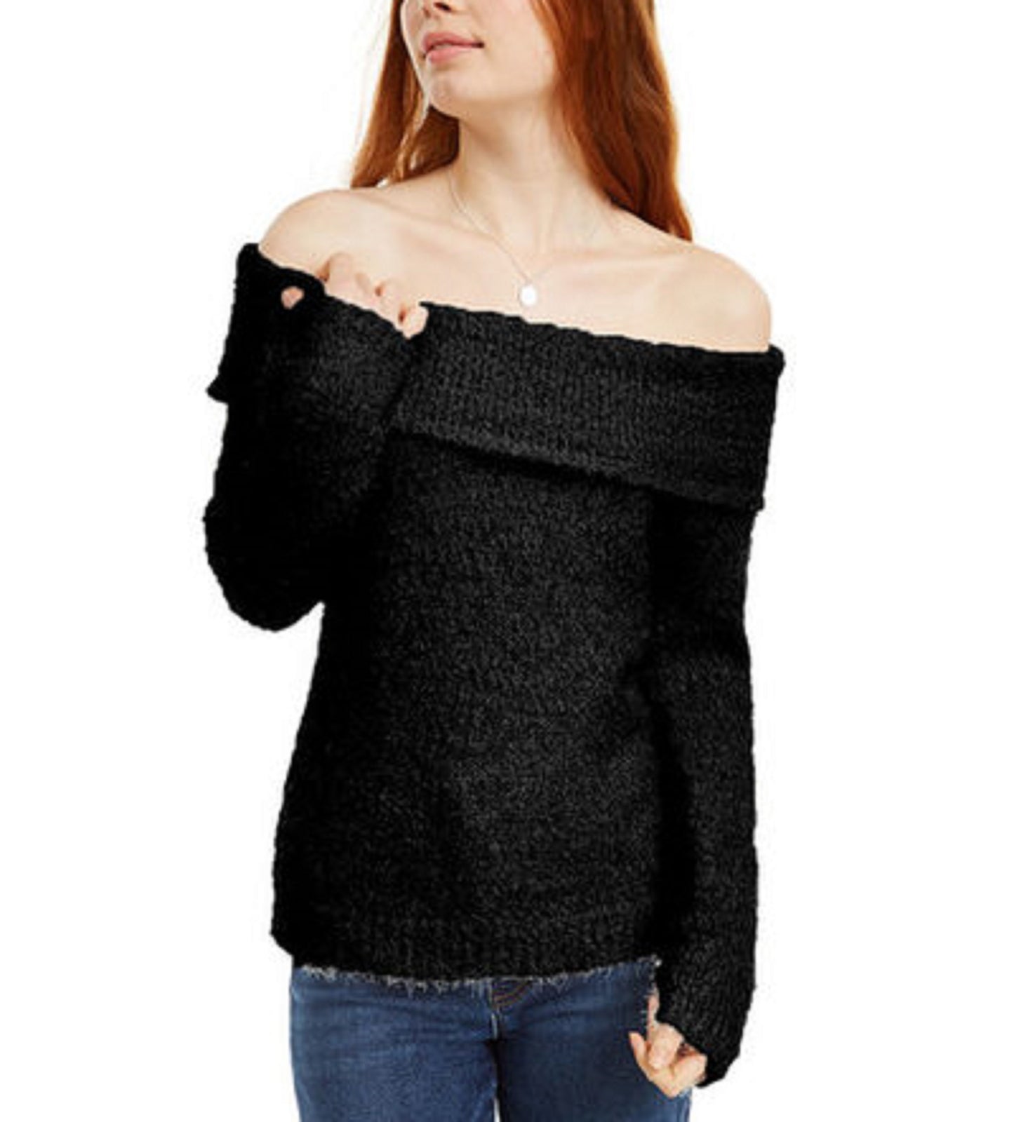 INC Women's Chenille Cowl-Neck Sweater Black Size Small