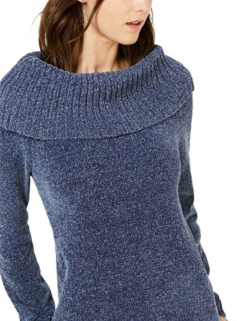 INC International Concepts Women's Chenille Cowl-Neck Sweater Inkberry Size Medium