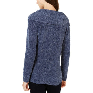 INC International Concepts Women's Chenille Cowl-Neck Sweater Inkberry Size Medium